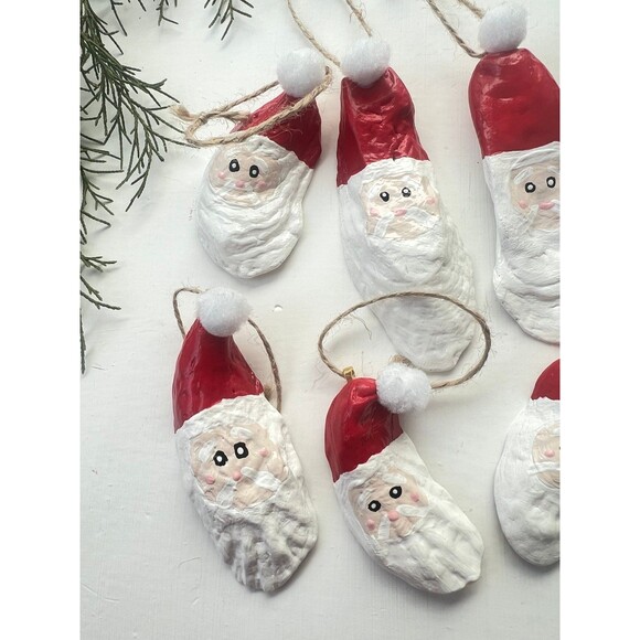 NWT Hand Painted Santa Claus Oyster Shell Ornaments - Set of 6 - Picture 2 of 4